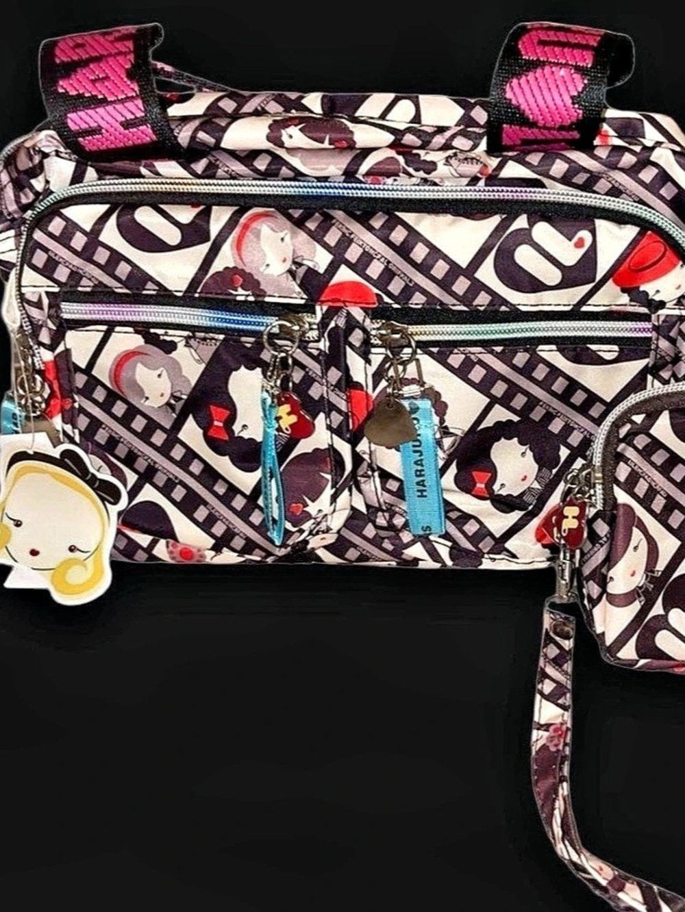 Vintage Gwen Stefani Harajuku Lovers Printed Crossbody Bag in Pink & Black With